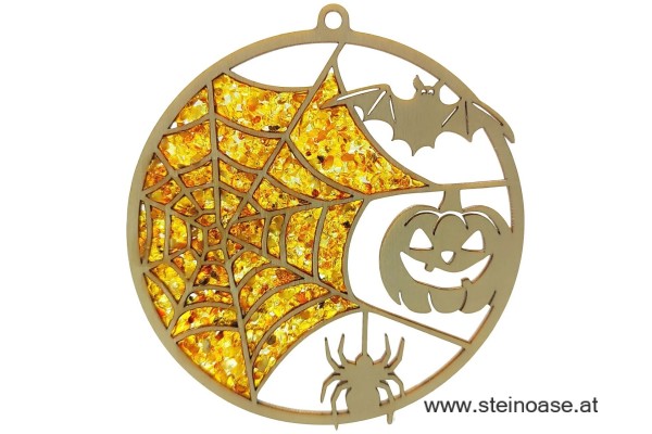 Fensterbild Suncatcher Bernstein - HALLOWEEN Spinnennetz Ø 11cm
